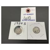 2 1924 Mercury Dimes