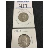 2 1961-D Washington Quarters