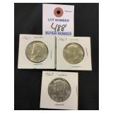 3 1967 Kennedy Half Dollar