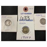 3 1935 Mercury Coins