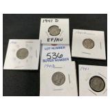 5 1941, 1921-D Mercury Dimes