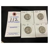 1944-1964 Washington Quarters Set Of 4