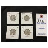 1939, 1941, 1951-D, 1961 Washington Quarters,