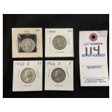 1936, 1944, 1953-D, 1962-D Washington Quarters,