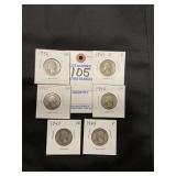 1936-1944 Washington Quarters Set of 6