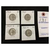 2- 1964, & 2-1964-D Washington Quarters