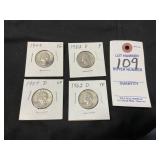 1944-1962 Washington Quarters, Set Of 4