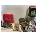 Vintage Ice Skates, Vita-Sand, Tins, Raiders