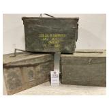 3 US Military Ammo Boxes Metal