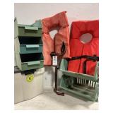 Stearns Life Jackets (2)+Storage Bins