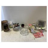 Ceramic Pot, Seashells, Candles, Crystal Bowl,