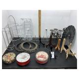 Vintage Tins, Candlestick Holders & Easel