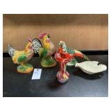 Vintage Pair of Ceramic Chickens, Rooster & Hens