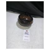 Dark Amber Glass Candy Dish w/ Lid