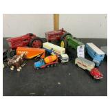 VTG HUBLEY TRACTORS+METAL SEMI-TRUCKS W/ TRAILERS