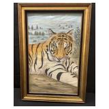 Framed Tiger Painting - Oil on Silk