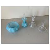 Blue Glass Vanity Set with Clear Accents