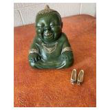 Green Ceramic Figurine with Miniature Shoes