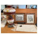 Painted Table Lamp, Drawings, and Small Cannon
