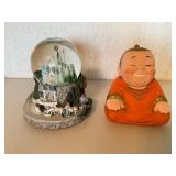 Disney Castle Musical Snow Globe and Smiling Monk