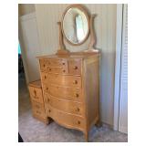 Wooden Bow Front Dresser With Mirror