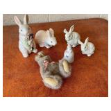 Decorative Bunny Figurines and Plush Set