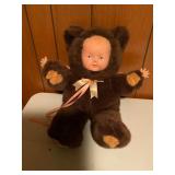 Vintage Doll in Brown Teddy Bear Outfit