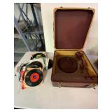 Vintage Portable Record Player with 45 RPM Records
