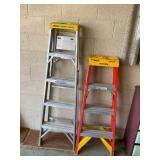 Two Werner Step Ladders, Aluminum and Fiberglass