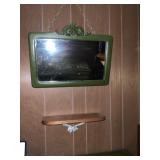 Green-Framed Mirror with Wall Shelf