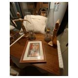 Wood Mannequin, Lanterns, and Framed Print