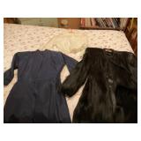 Vintage Black Fur Coat and Dresses Set