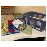 Clothespin Bag, Laundry Basket and various towels