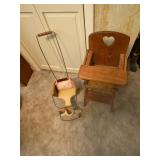 Wooden High Chair and Vintage Push Walker