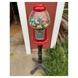 Red Gumball Machine on Cast Iron Stand