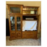 Large Wooden TV Armoire With Glass Doors