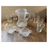 Vintage Etched Frosted Glass Beverage Set