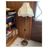 Brass and Wood Floor Lamp with Fabric Shade