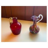 Two VTG Glass Pitchers with Murano Style and Red G