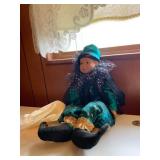 Cloth and Porcelain Doll in Festive Attire