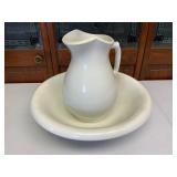 White Ceramic Wash Pitcher and Basin Set