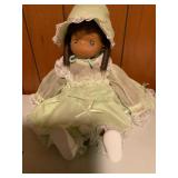 Vintage Doll in Green Dress with Bonnet