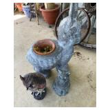 Concrete Donkey Planter with Plastic Owl and Cat F