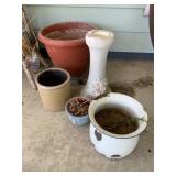 Planters and Birdbath