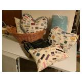 Large Basket & Quilted Pillows with Labels