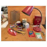 Desk Lamp, Scissors, Cards and Accessories
