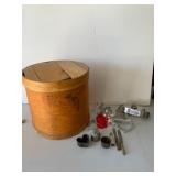 Wooden Cheese Box with Cookie Cutters and Utensils