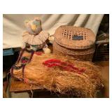 Woven Basket, Textile Art, Hula Skirt and Patchwor