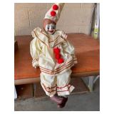 Porcelain Clown Doll in White and Red Costume