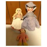 Three Cloth Dolls in Various Attire